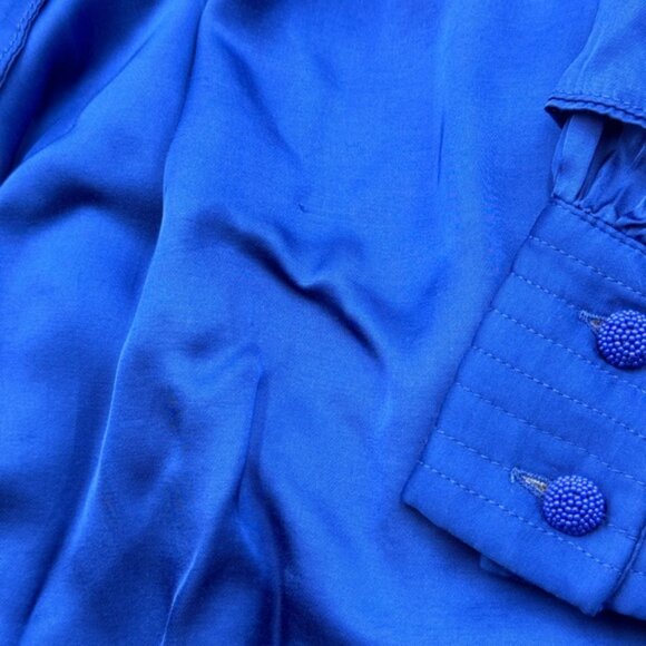 🆕 FARM Rio 🧿 NWOT Bright Blue Backless Ruffle Sleeve Mini Dress, Sz XS - Picture 13 of 16